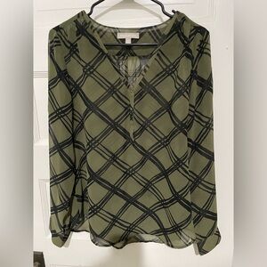 Banana Republic Olive and Black Checkered Blouse, Size medium